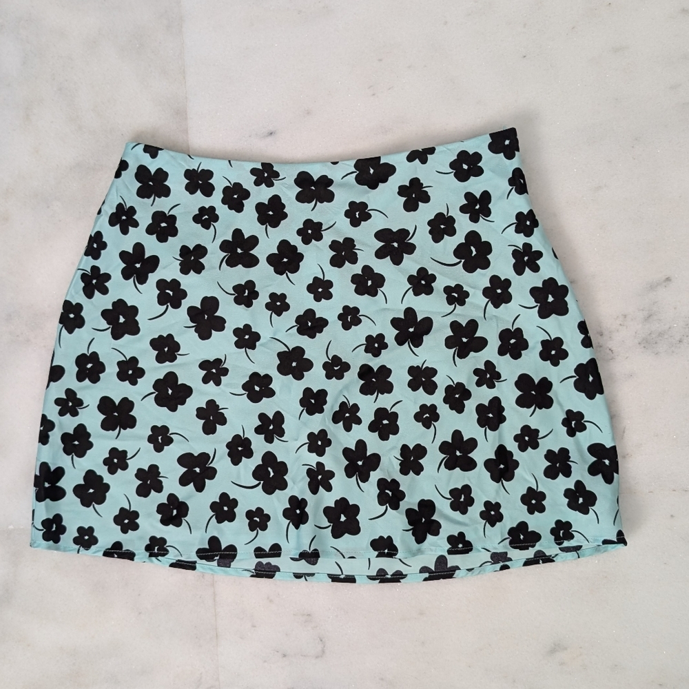 Cotton On Mint and Black Floral Mini Skirt